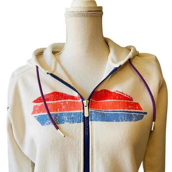 Mountain Hardwear women’s Cream Hoodie with Red and Blue Graphic size large - Picture 2 of 12